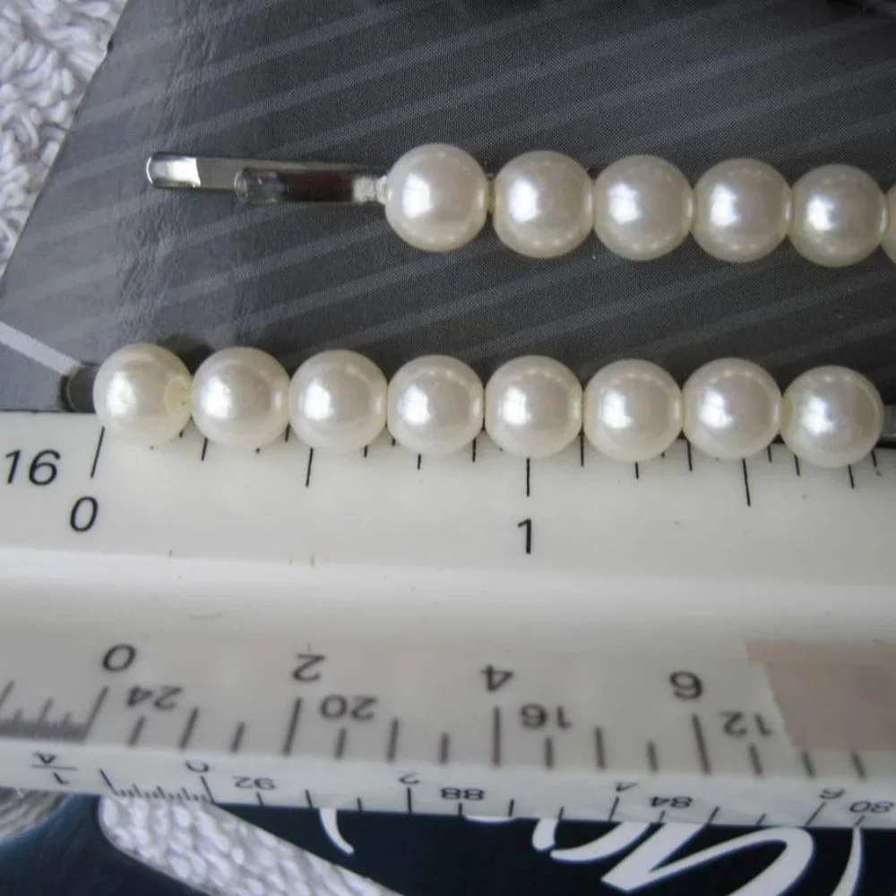 4 Goody Fashionow Luxe Shiny White Pearl Beaded Bobby Slide Hair Pins Ball Tips